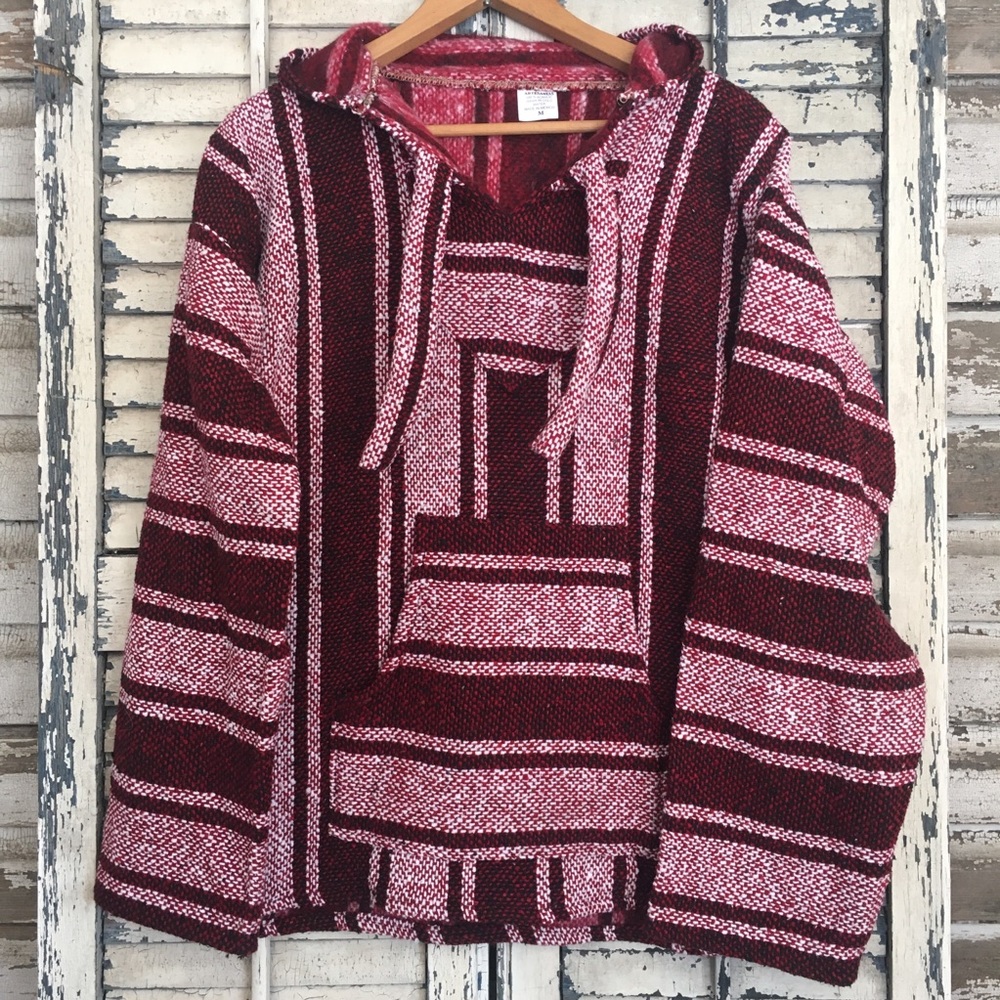 Baja Burgandy Striped Artesanias blanket Hoodie unisex